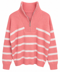 Boutique Pink & White Striped Quarter-Zip Sweater, Large