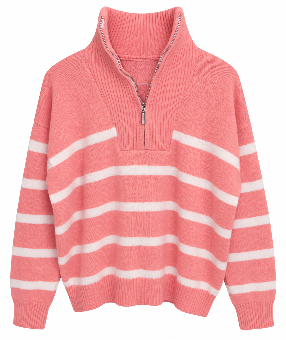 Boutique Pink & White Striped Quarter-Zip Sweater, Large