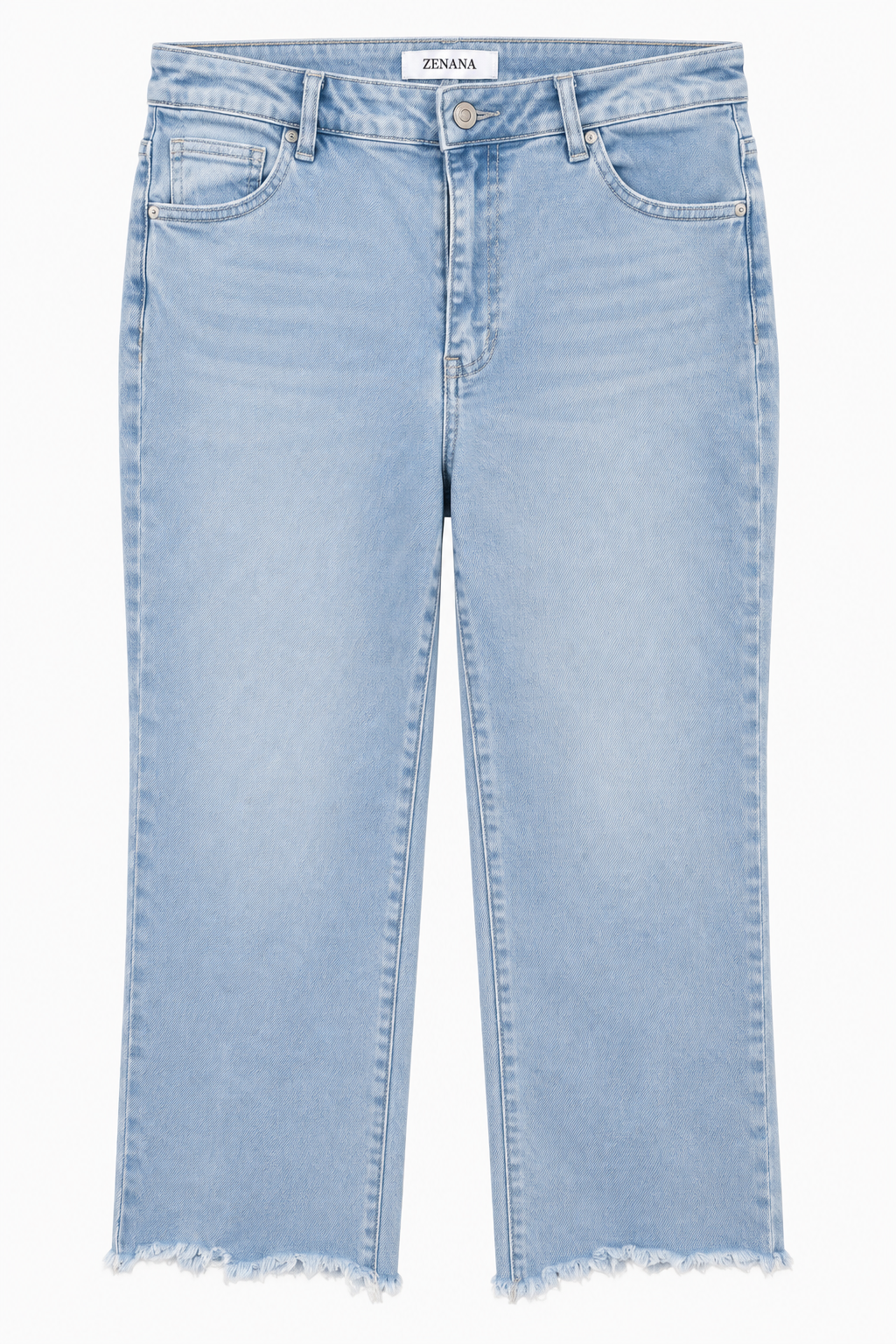 Zenana  Light Wash Raw Hem Jeans, X-Large