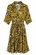 EsQualo Abstract Print Belted Midi Dress, US 6