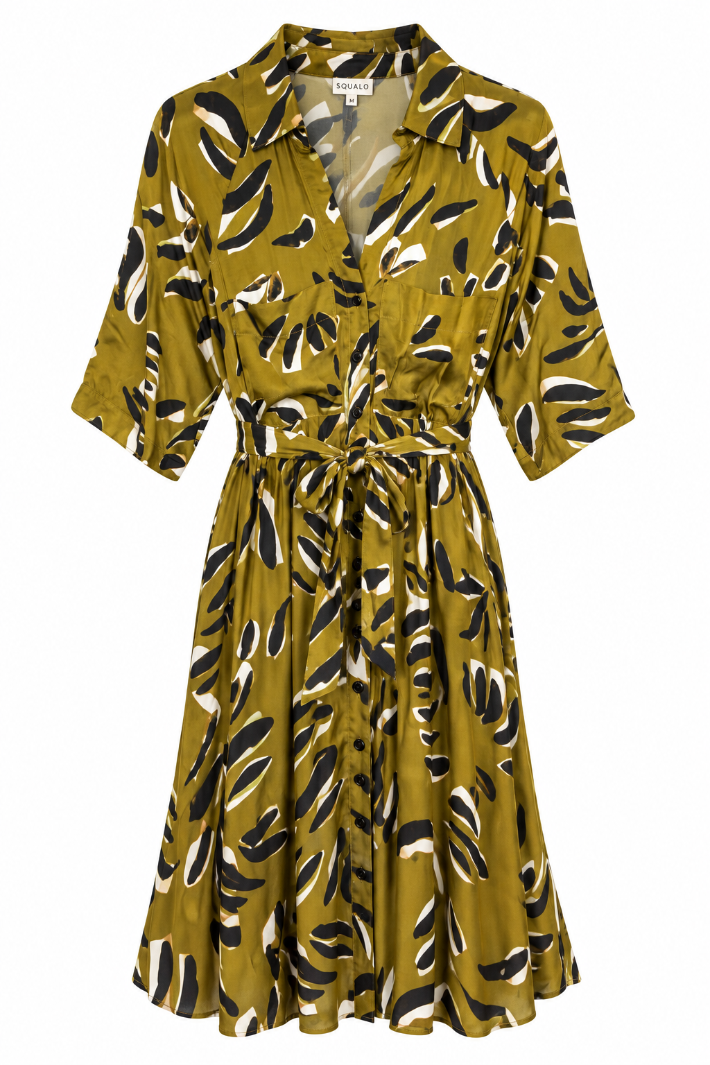 EsQualo Abstract Print Belted Midi Dress, US 6