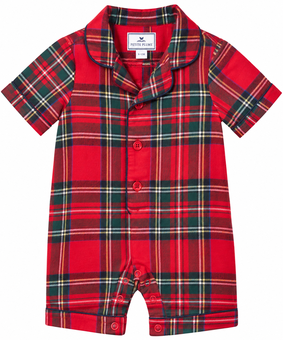 Petite Plume Red Tartan Plaid Romper, 0-3 mo.