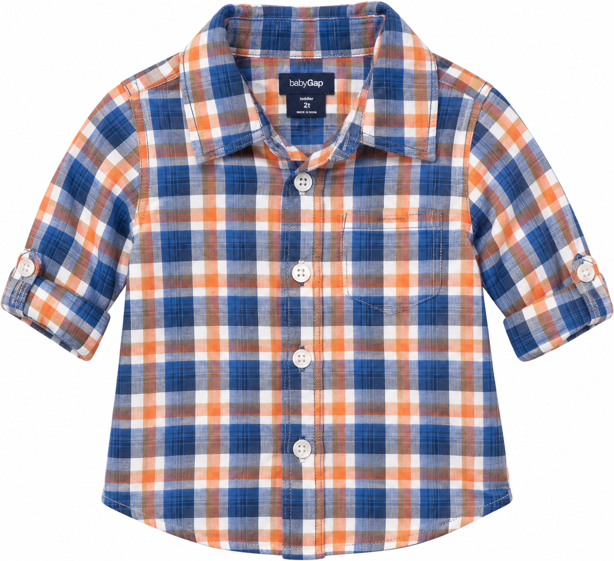 Baby Gap Blue & Orange Plaid Button-Up Shirt, 3-6 mo.