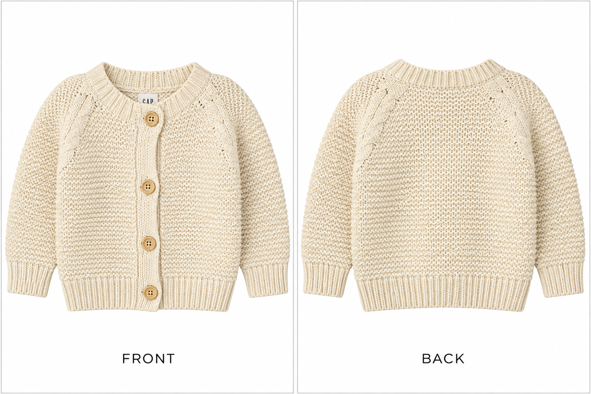 Peyton & Scout Cream Knit Button Cardigan, 0-3 mo.