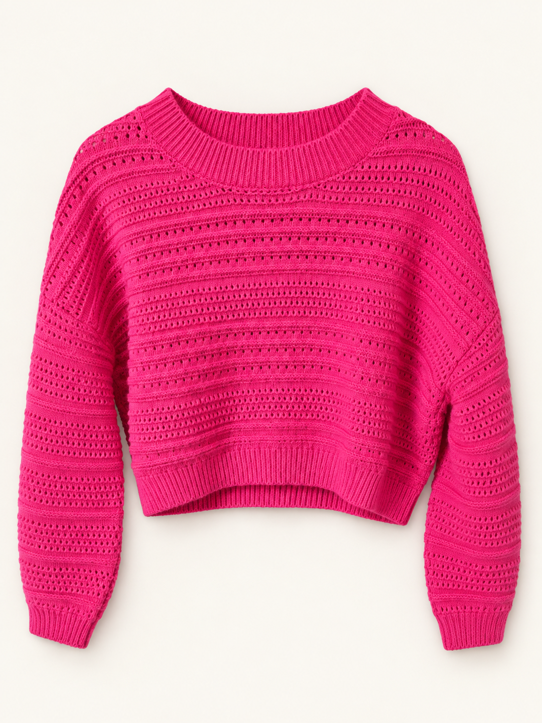 &Merci Hot Pink Textured Cropped Sweater, Large