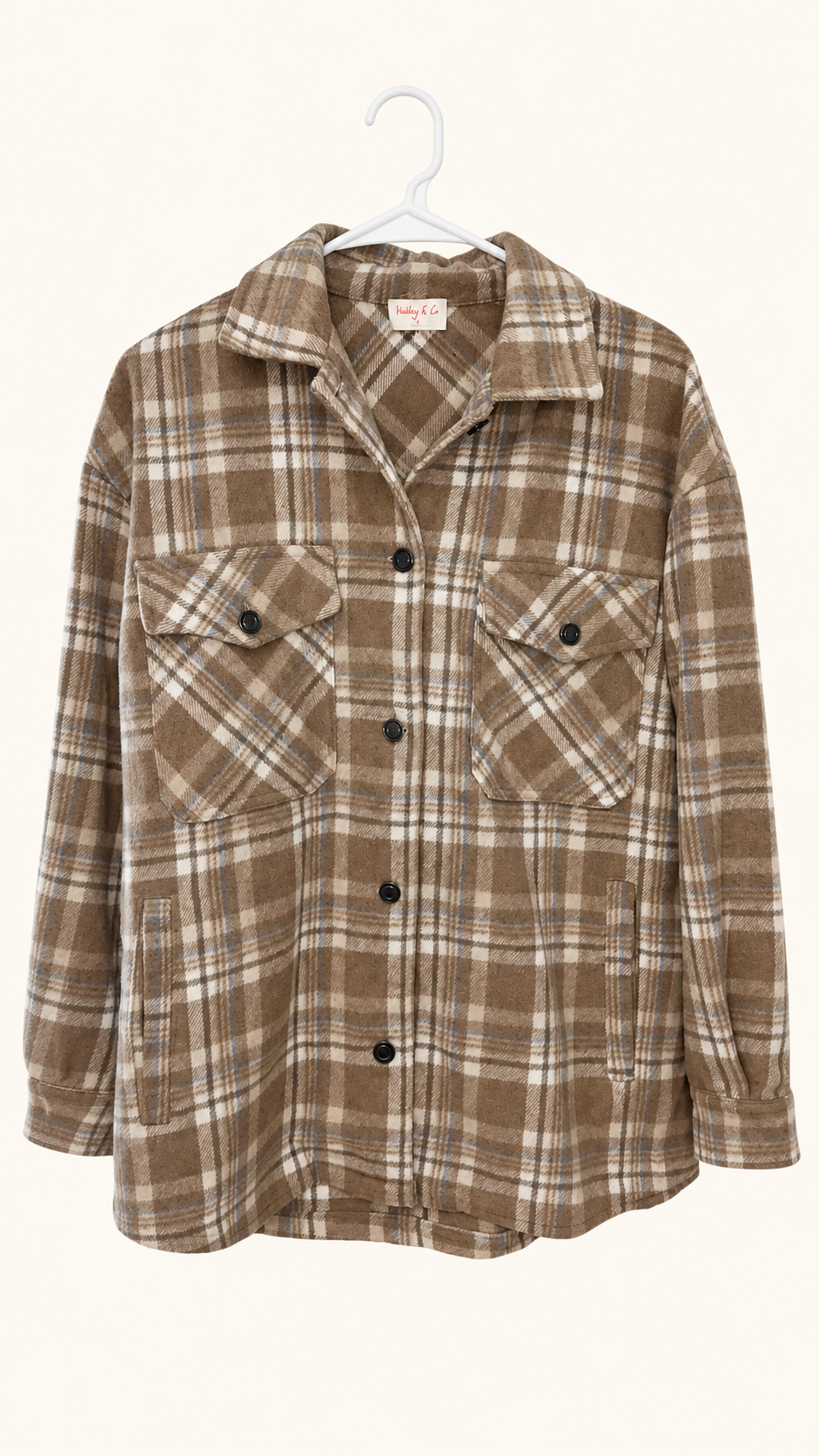 Hailey & Co Brown, Cream Plaid Shacket, Small