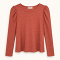 New In Rust Puff-Sleeve Knit Top, Medium