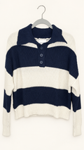 Pink Rose Navy & Cream Striped Collared Sweater, Large