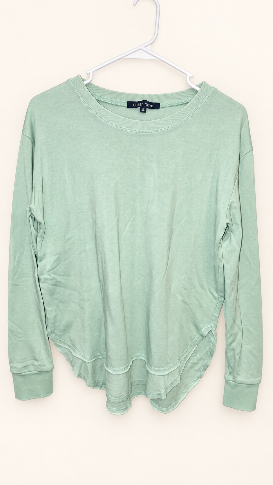 Ocean Drive Mint Green High-Low Long-Sleeve Top, X-Small
