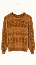 Pink Rose Camel Chenille Cable-Knit Sweater, X-Small
