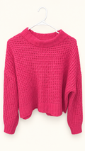 New In Pink Open-Knit Mock-Neck Sweater, Medium