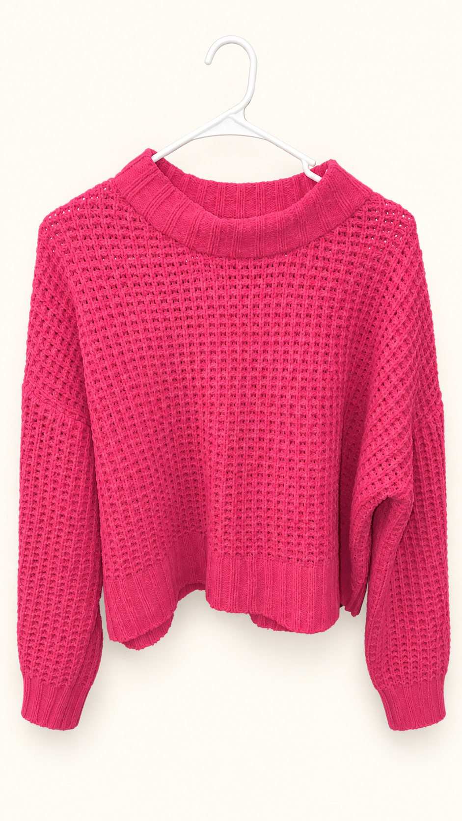 New In Pink Open-Knit Mock-Neck Sweater, Medium