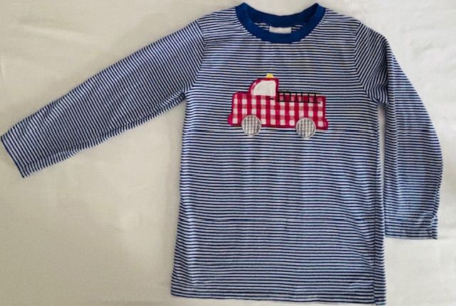 Blue & White Stripe Stitchy Fish Long Sleeve, Boys 5