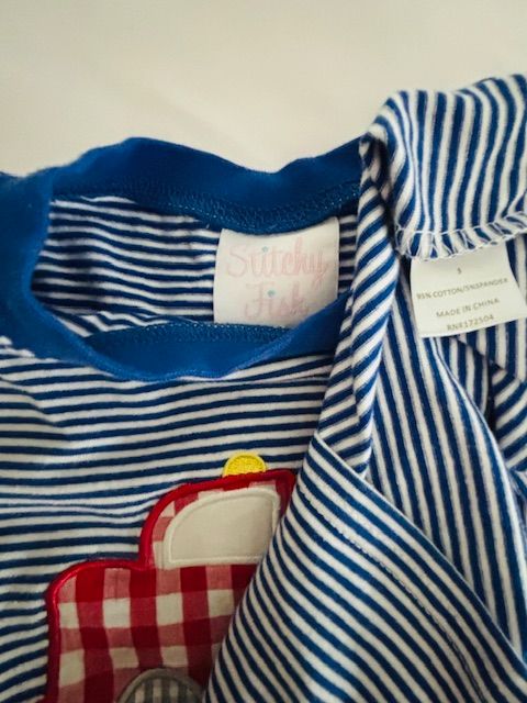 Blue & White Stripe Stitchy Fish Long Sleeve, Boys 5