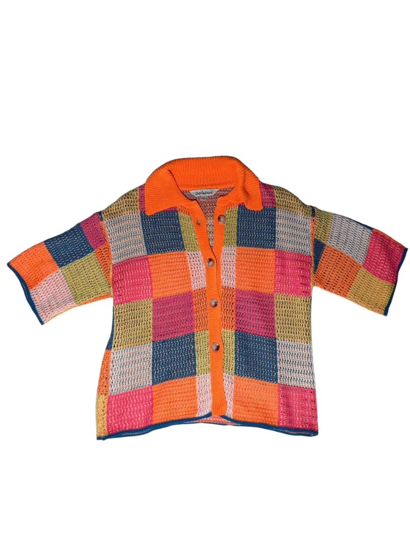 Dovi&Dani Multi-Color Patch Work Short Sleeve Knit Cardigan