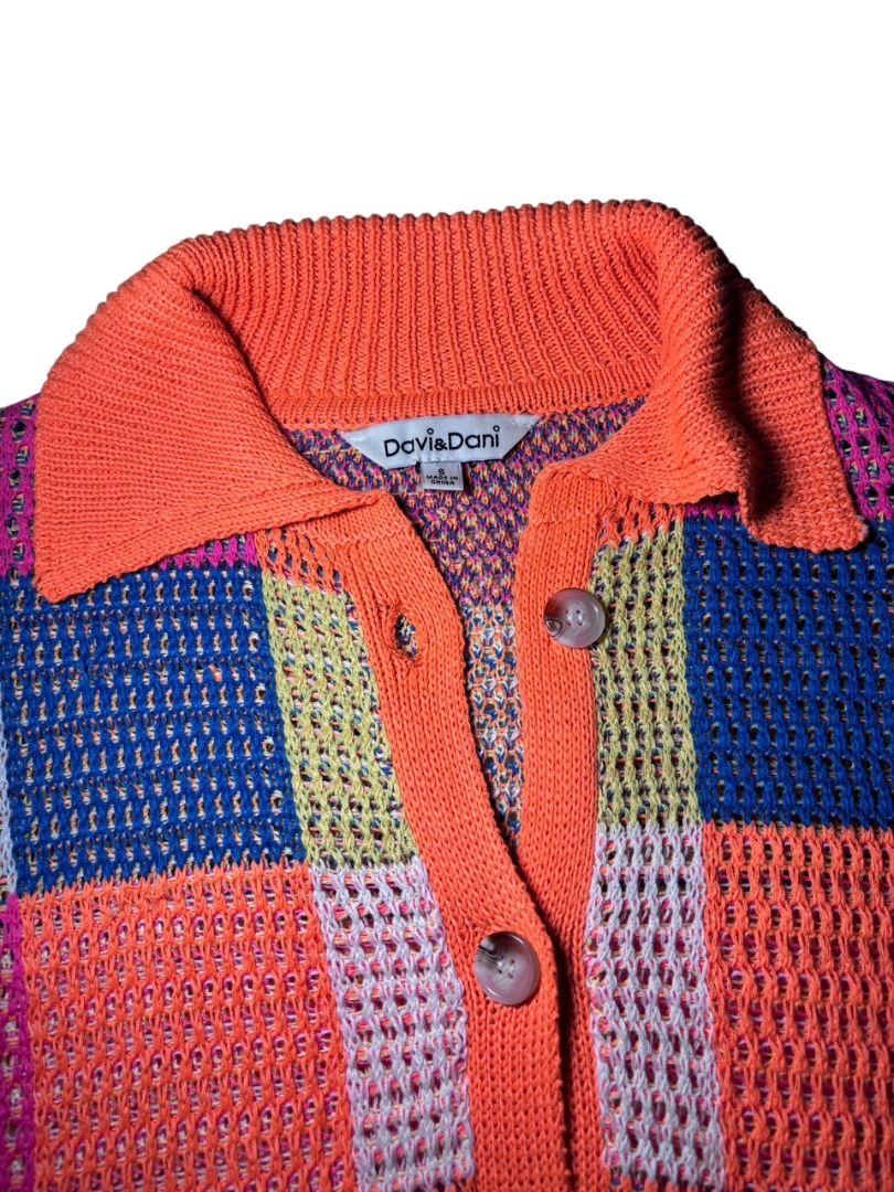 Dovi&Dani Multi-Color Patch Work Short Sleeve Knit Cardigan