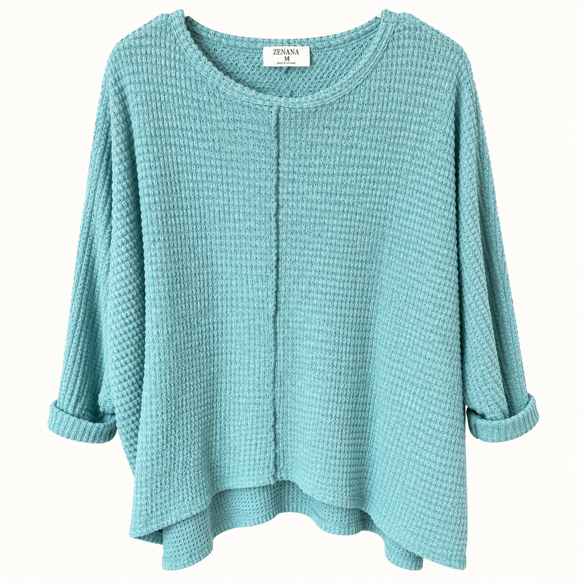 Zenana Light Sage GreenWaffle Knit Oversize Top, Small/Medium