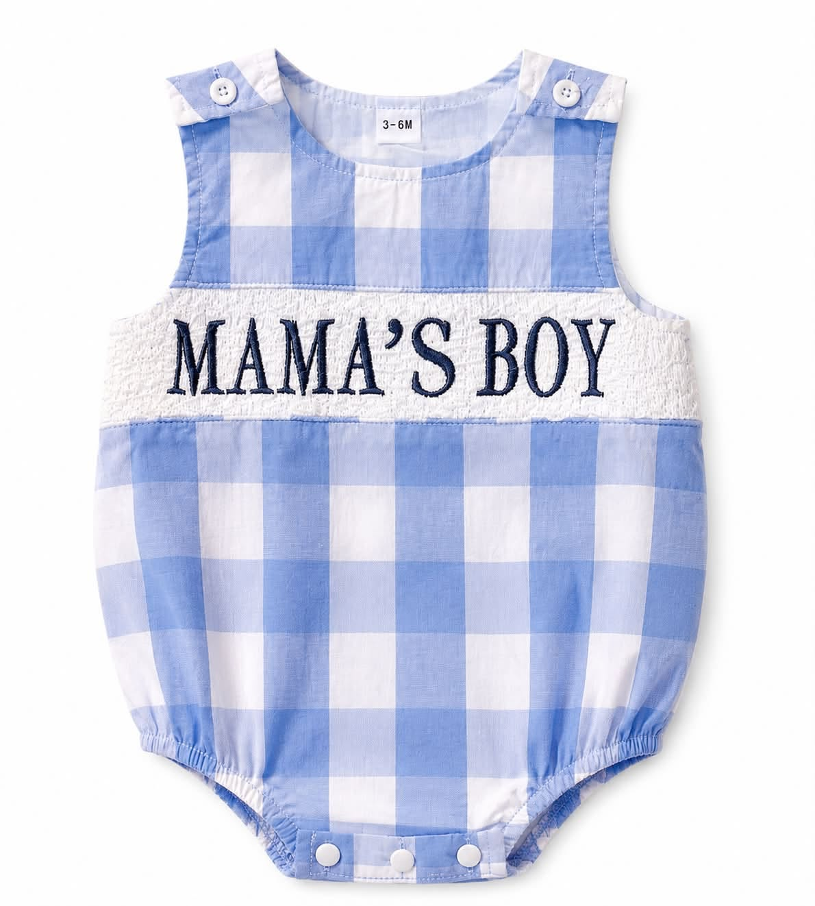 Boutique "Mama's Boy" Blue Buffalo Check Romper, NWT, 3-6 mo.